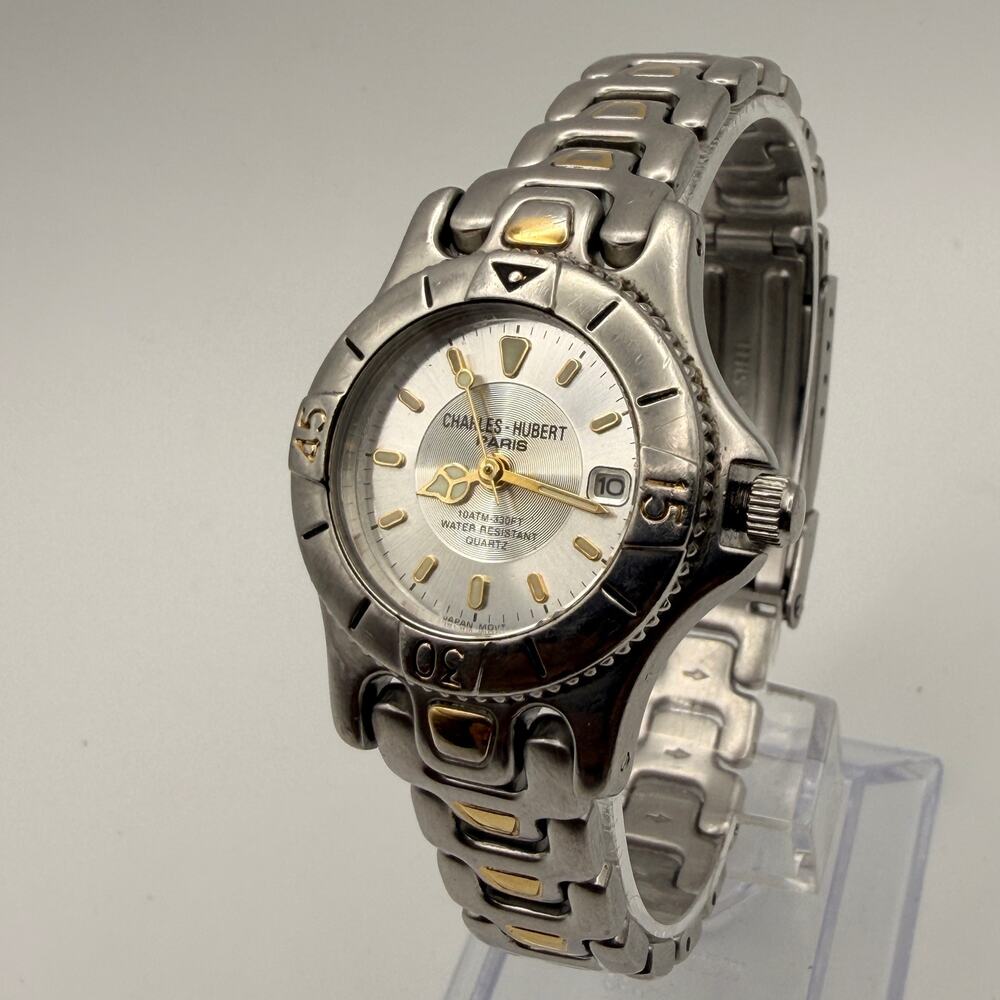 Elegant Charles-Hubert Paris Ladies Two-Tone Sport Watch Working New Battery